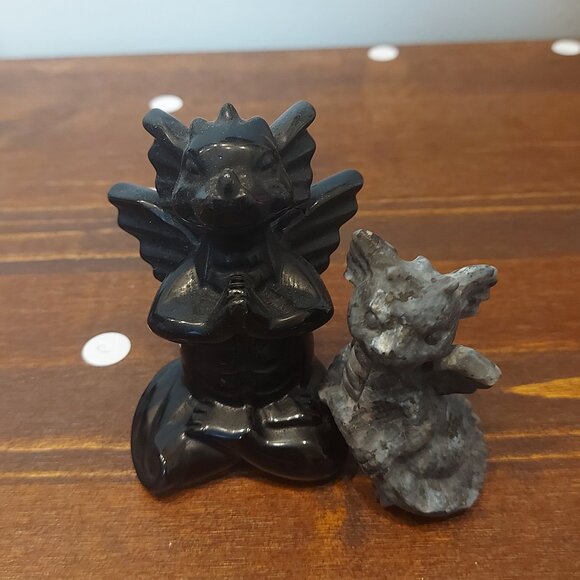 Meditating Obsidian & Larvikite Dragon Combo - Picture 1 of 10